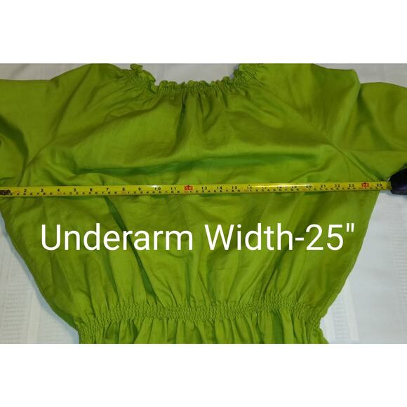 Lime Green Linen Blend Top Women's Blouse 2X Embroidered Tassels Boho Festival - Picture 15 of 16